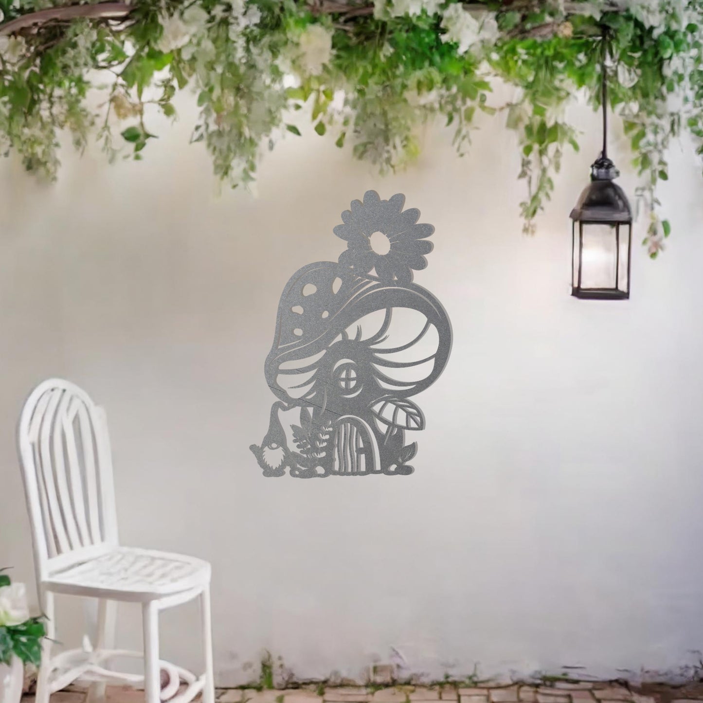 Gnome’s Mushroom House Metal Garden Art - Quirky Outdoor Wall Decor