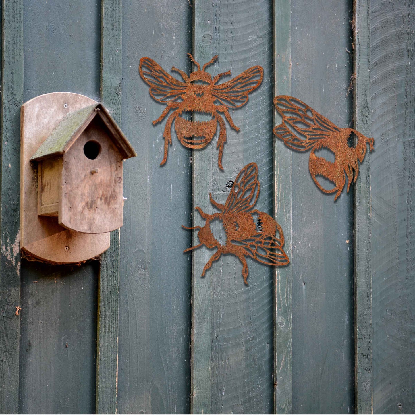 Set of 3 Metal Bees, Rusty Metal Art, Rusted Bumblebee, Garden Gift