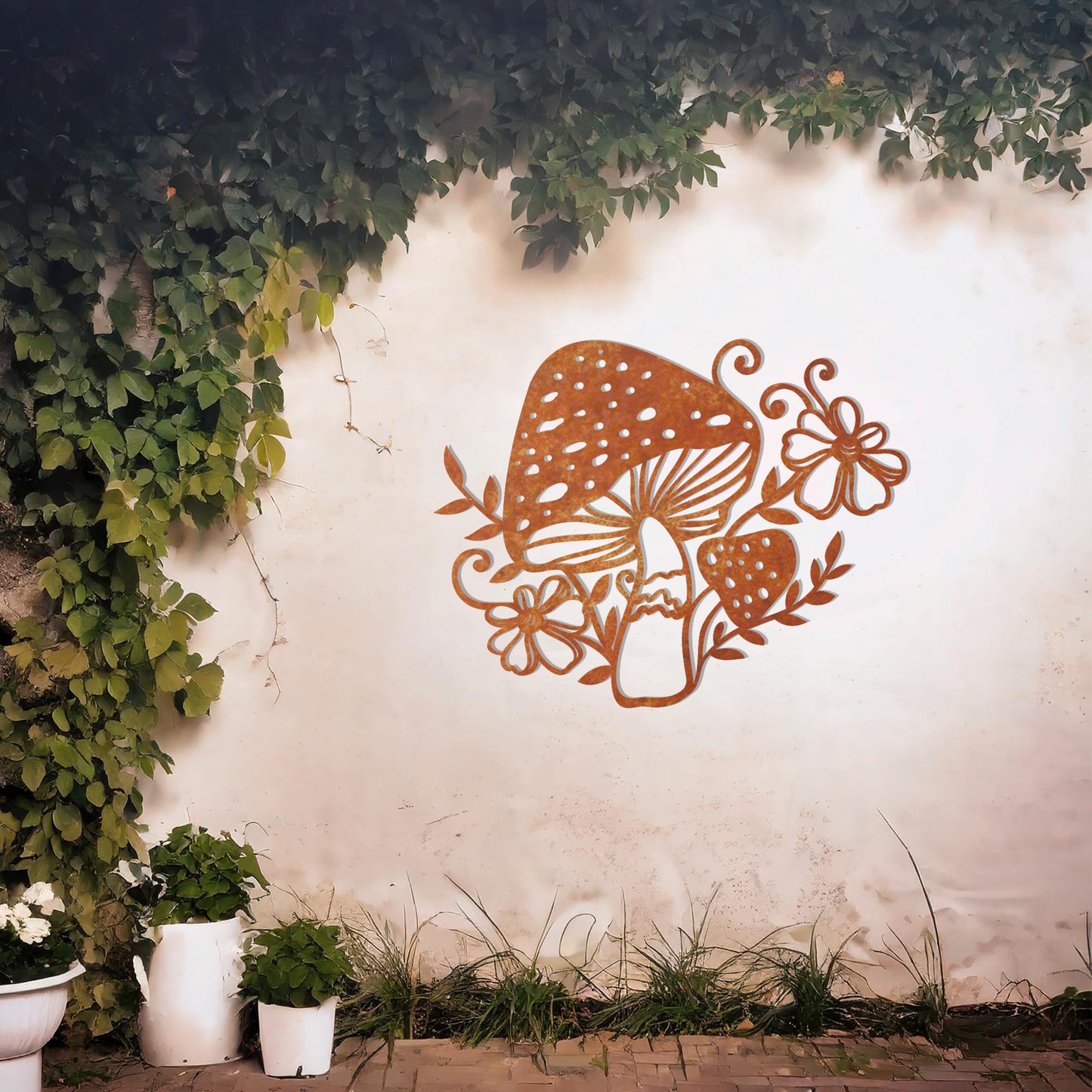 Mushroom and Floral Metal Garden Wall Art - Perfect Gift for Outdoor Garden