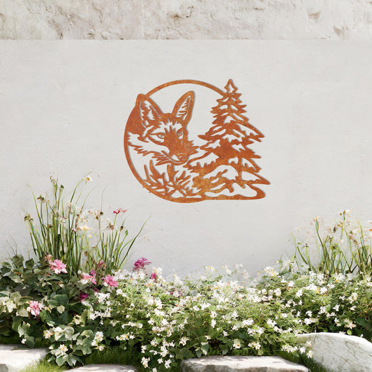 Fox and Pine Trees Metal Wall Art - Rustic Woodland Decor Gift