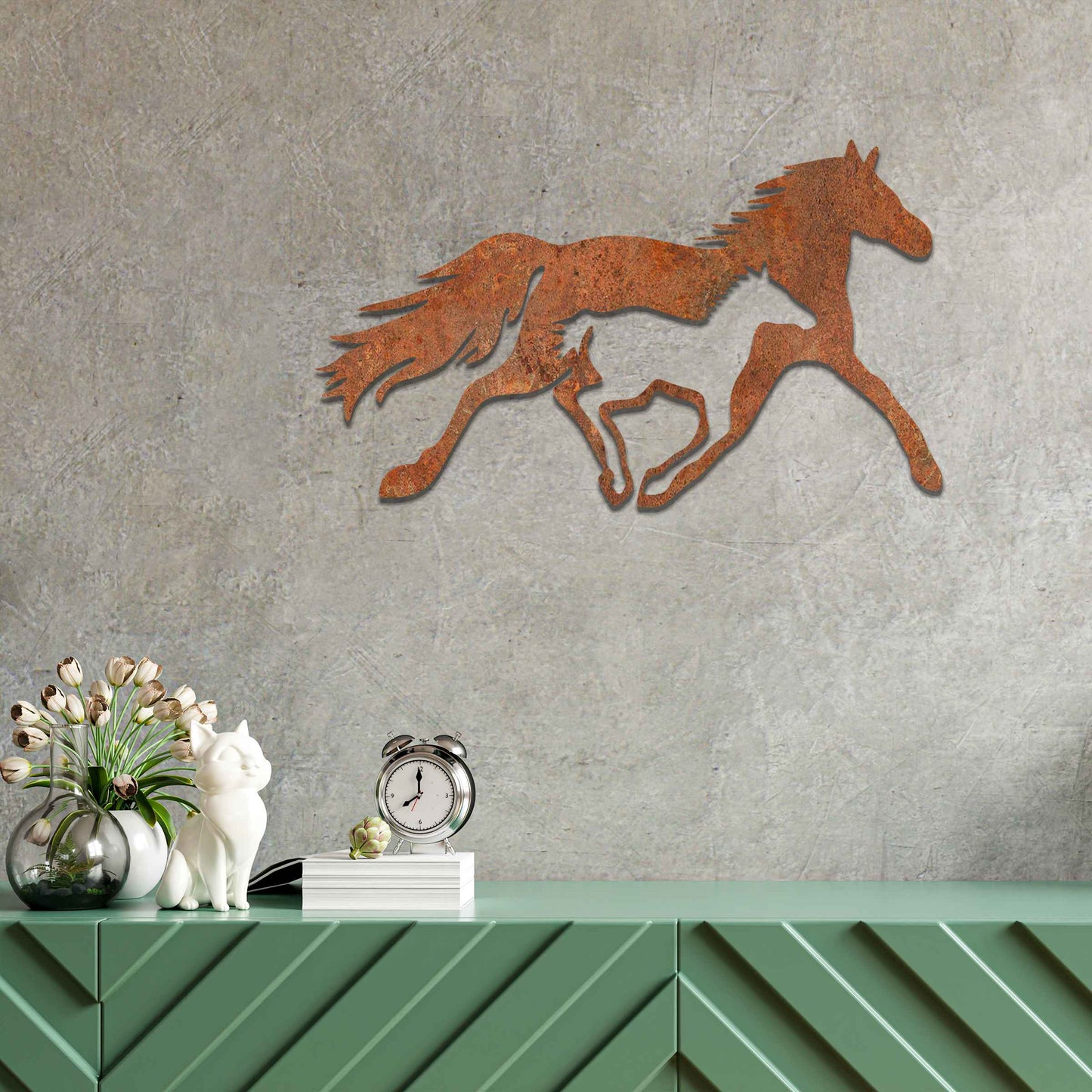 Rusted Metal Galloping Horses, Horse Wall Art, Rusted Garden Art