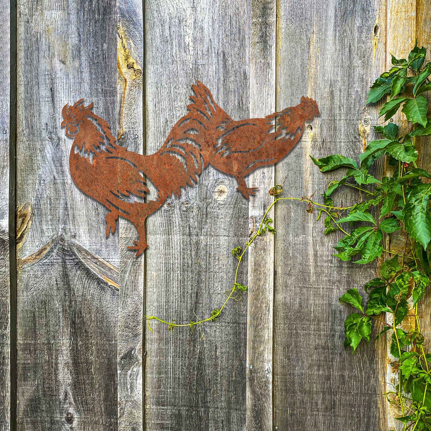 Rusty Hen, Chicken Garden Decor, Chicken and Rooster Set gift