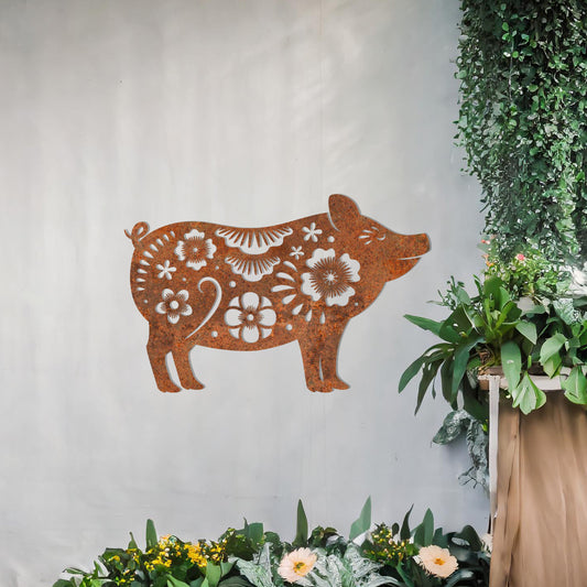 Whimsical Pig Metal Wall Art - Fun Gift for Farmhouse and Garden Decor