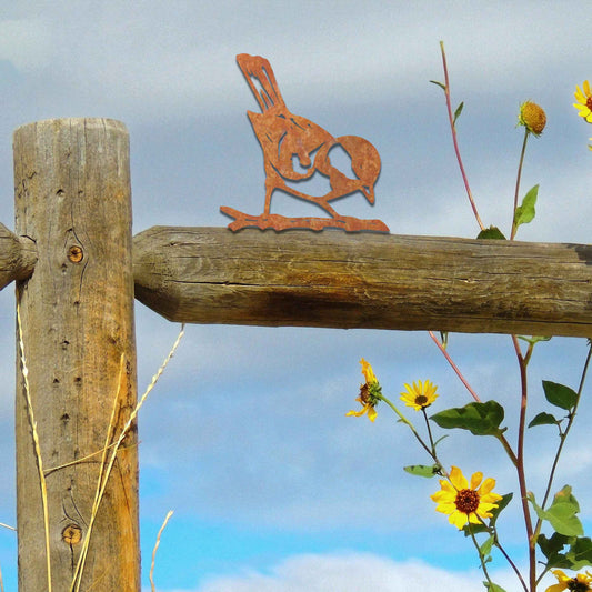 Rusty Metal Robin, Small Garden Bird Fence Topper, Wild Bird Art