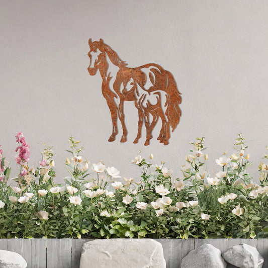 Horse and Foal Metal Wall Art - Elegant Farmhouse Decor Gift