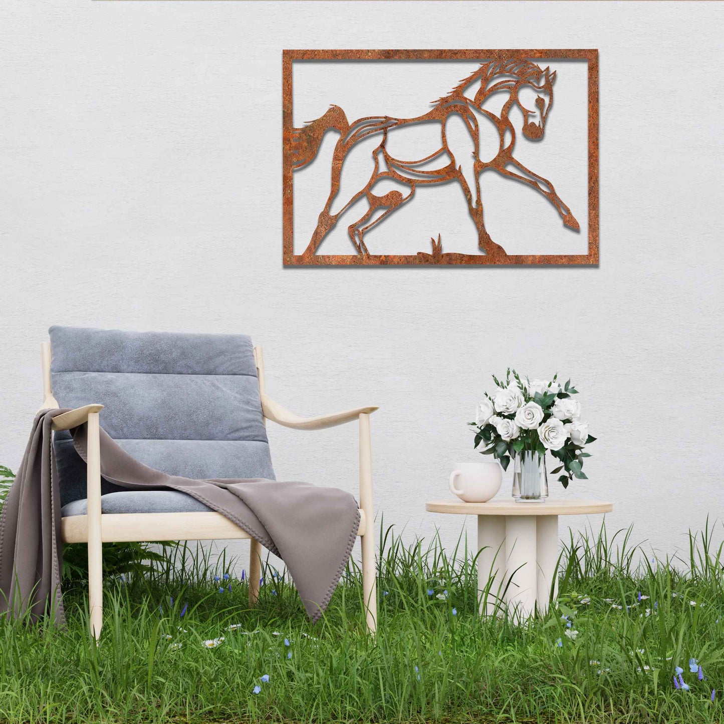 Rusted Metal Horse in Frame, Horse Wall Art, Equestrian Art