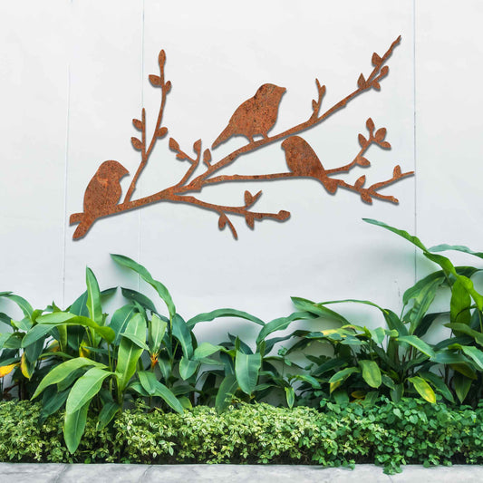 Rusty Metal Birds on a branch, Unique Garden gift, Song bird Metal Garden