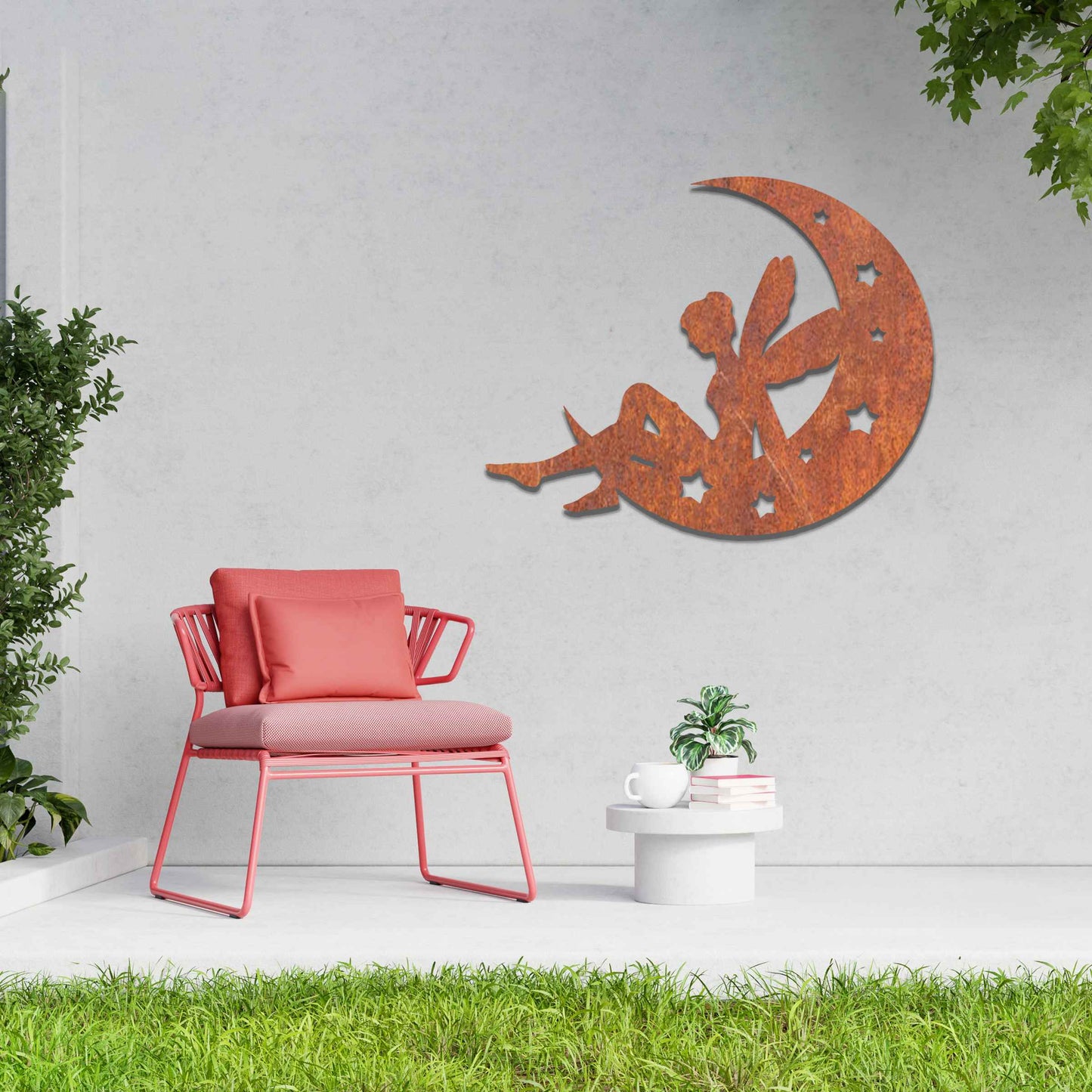 Metal Fairy on Moon Wall Art, Fairy Wall Decor, Rusted Metal Wall Decor