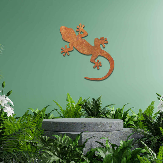 Rusty Metal Leopard Gecko Wall Decor, Gecko Garden Wall Sculpture