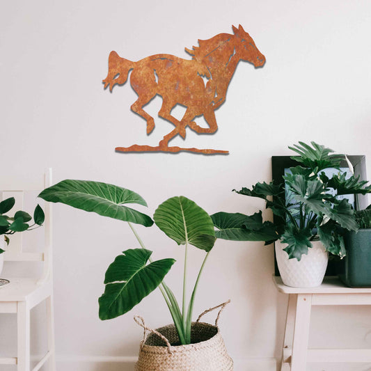 Rusted Metal Horse, Running Horse Wall Art, Rusted Garden Art