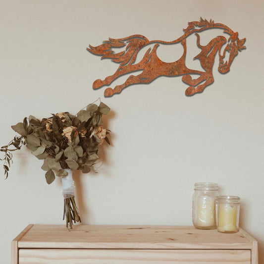 Rusted Metal Horse, Jumping Horse Wall Art, Stables Decor Art