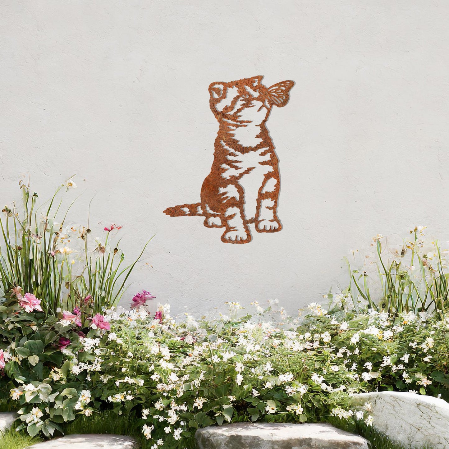 Kitten and Butterfly Metal Wall Art - Adorable Gift for Animal Lovers