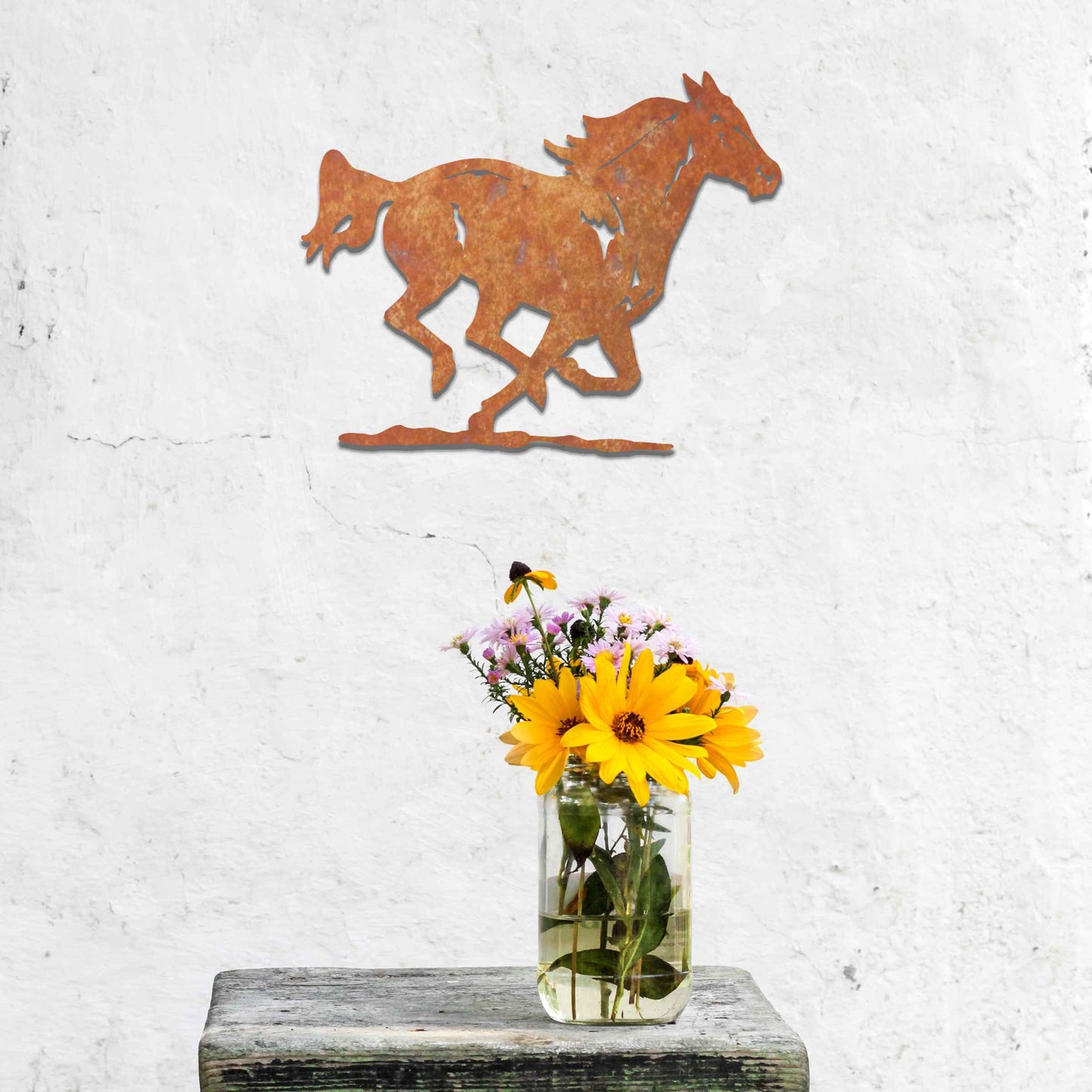 Rusted Metal Horse, Running Horse Wall Art, Rusted Garden Art