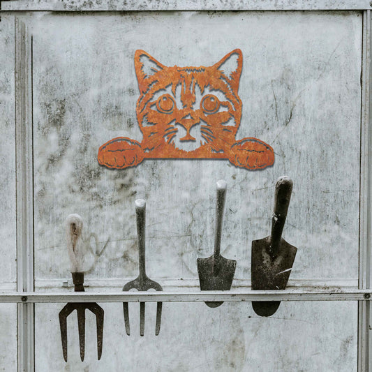 Funny Metal Peaking Cat, Rustic Cat Wall Decor, Cat gift, Rusty Cat Gift