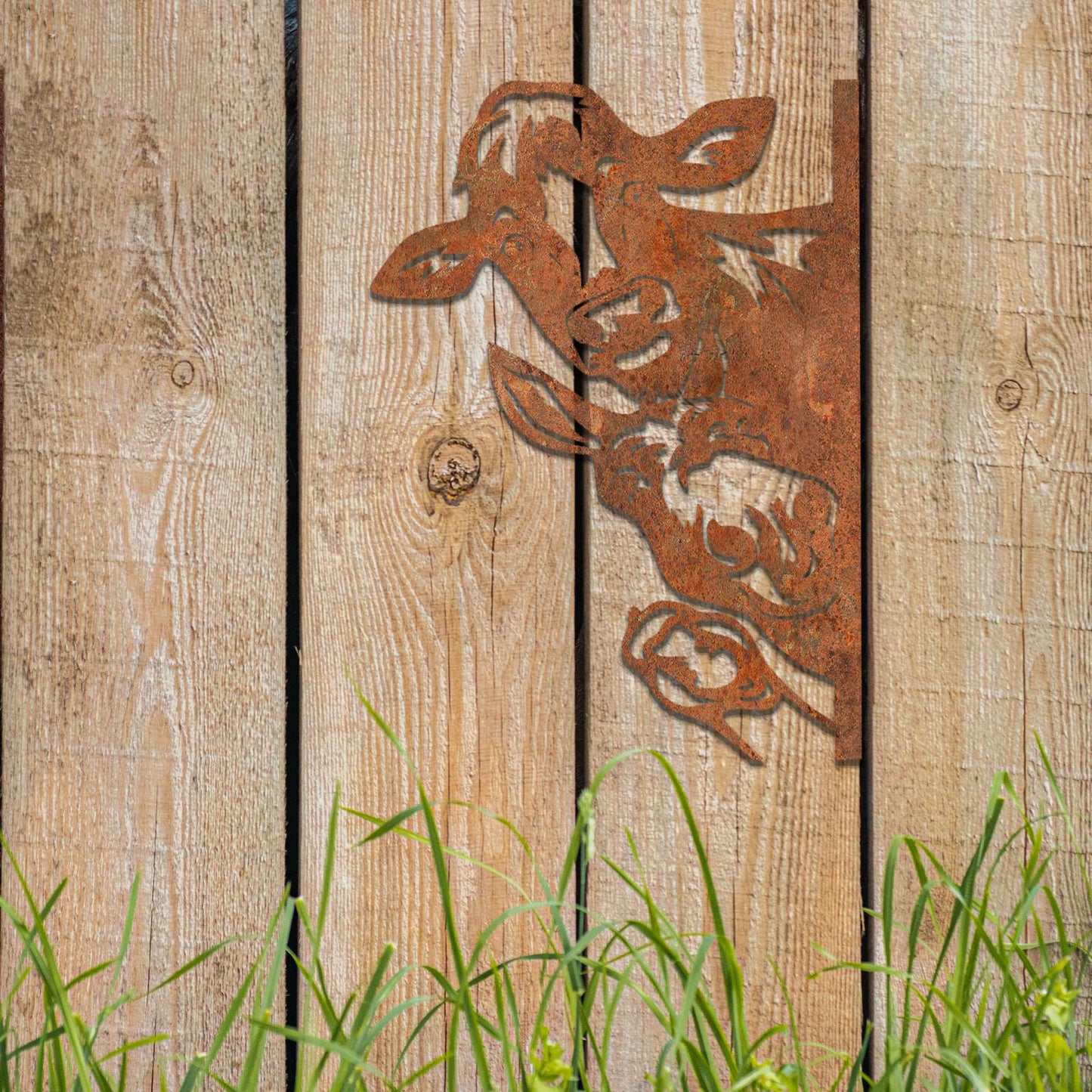 Rusty Peaking Farm Animals, Metal Decor Gift for Farmers, Large Wall Art