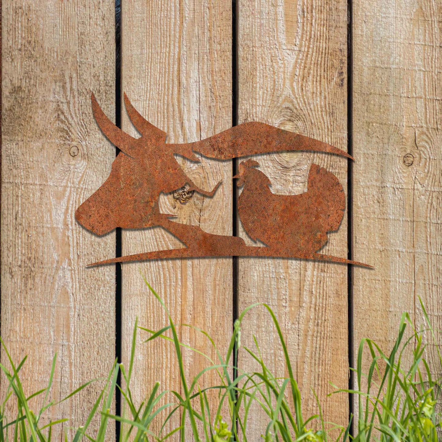 Cow Dog and Chicken Decor Farmers Gift, Rusty Metal Animals Art, Garden Art