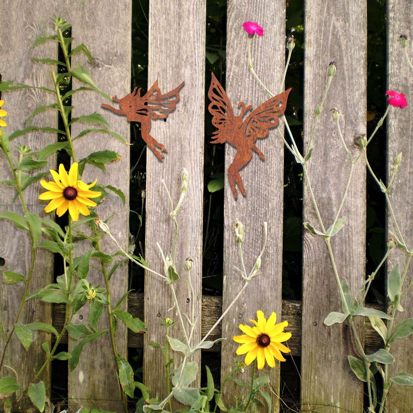 Set of 2 Metal Fairies, Fairy Wall Decor, Rusted Wall Decor Girls Room Art