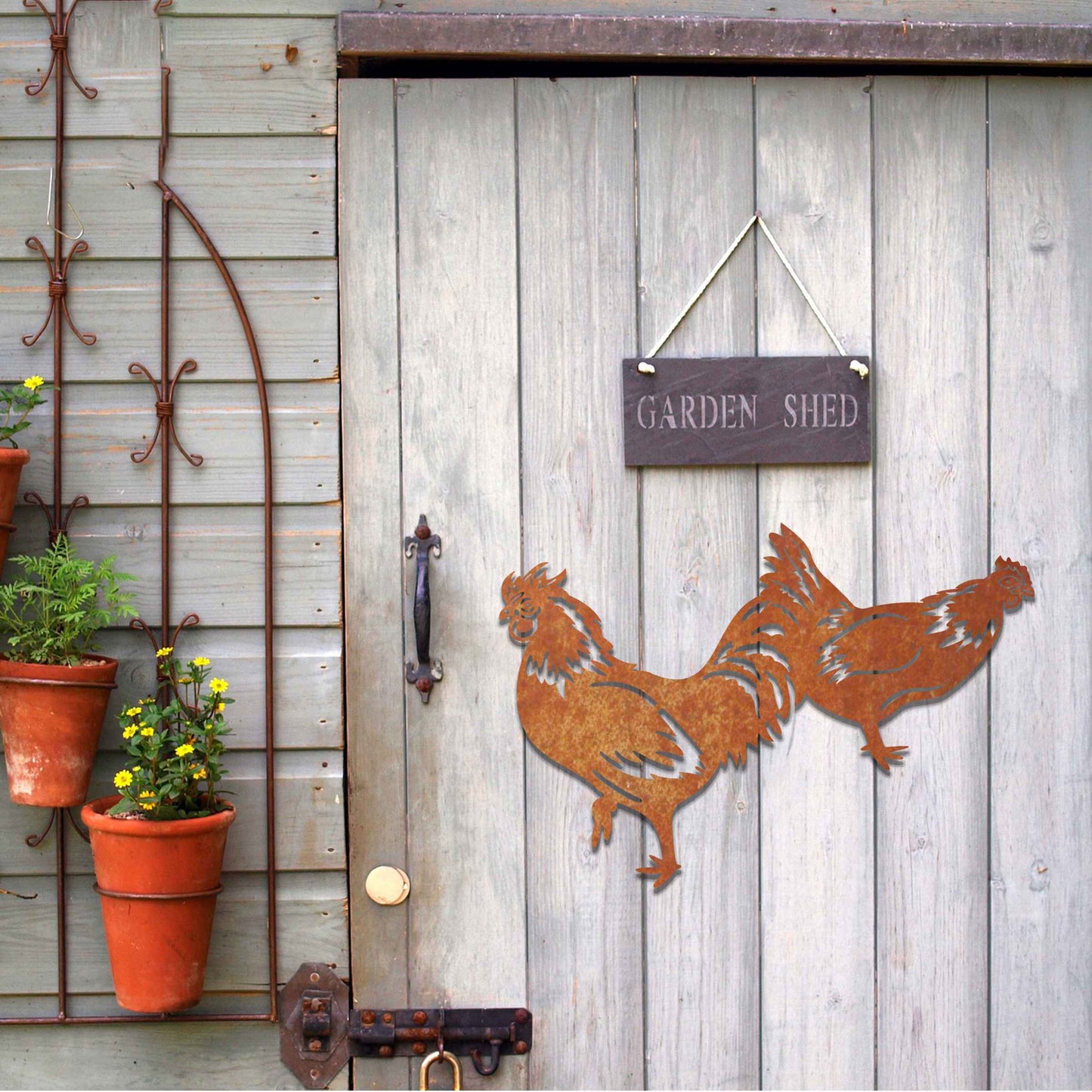 Rusty Hen, Chicken Garden Decor, Chicken and Rooster Set gift