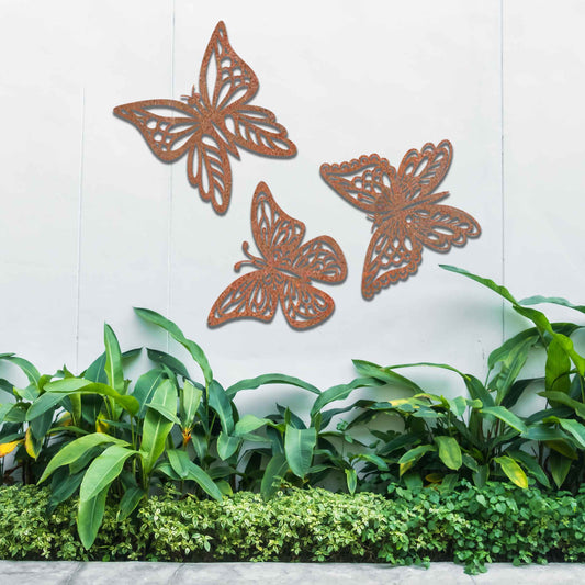 3 Rusted Metal Butterflies, Rusty Metal Garden Decor, Garden Gifts,