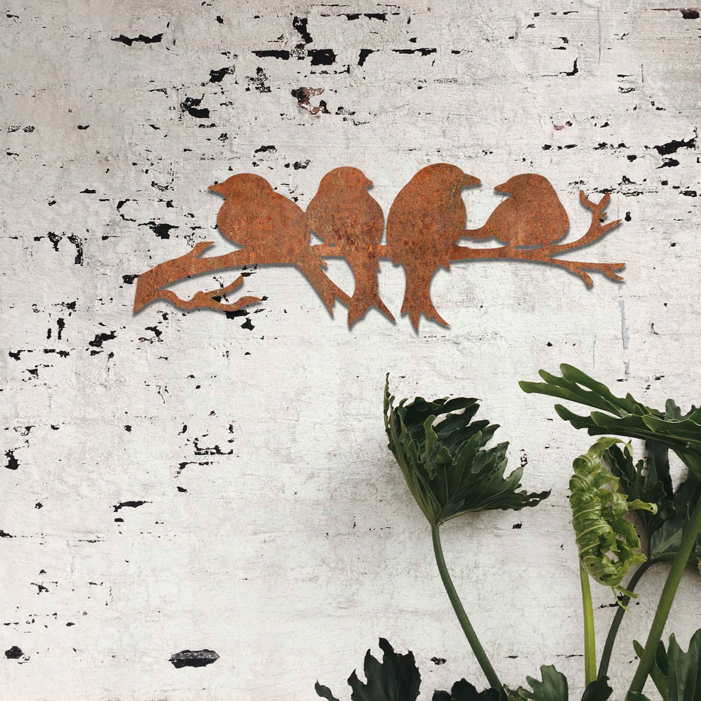 Small Metal Birds on a branch, Unique Garden gift, Rusted Metal Garden Art