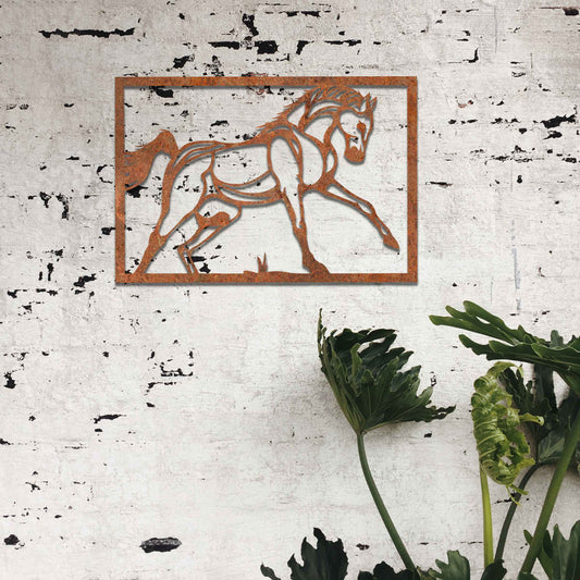 Rusted Metal Horse in Frame, Horse Wall Art, Equestrian Art