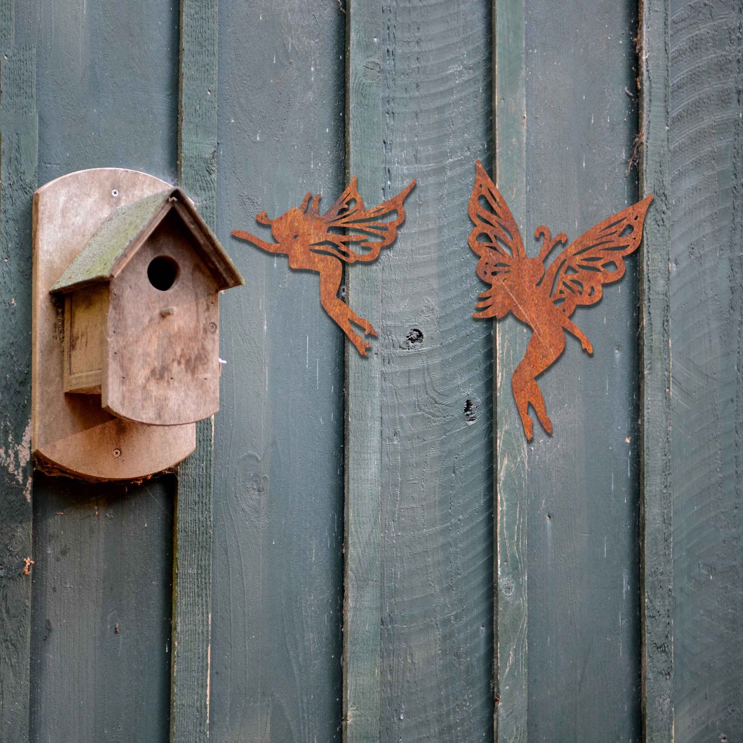 Set of 2 Metal Fairies, Fairy Wall Decor, Rusted Wall Decor Girls Room Art