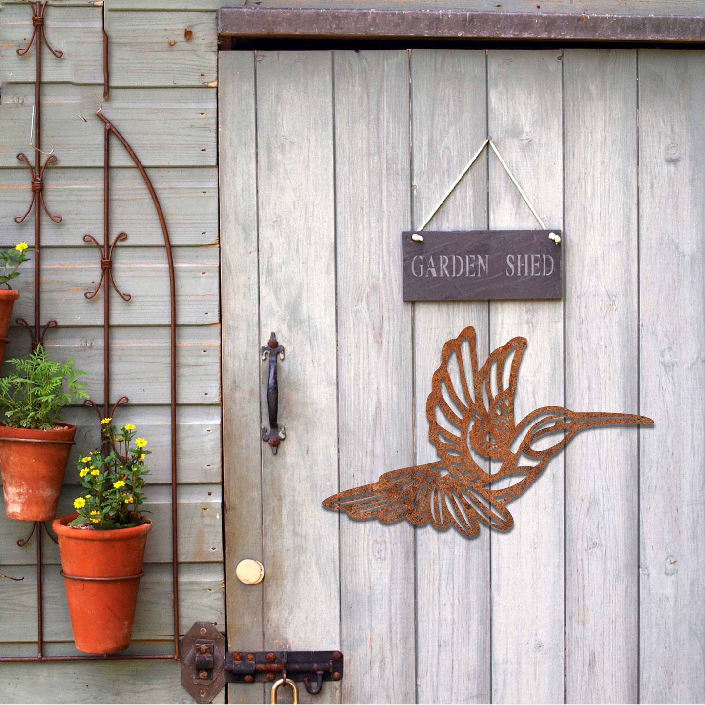 Rusted Metal Hummingbird, Rusted Garden Art, Rusty Outdoor Ornament