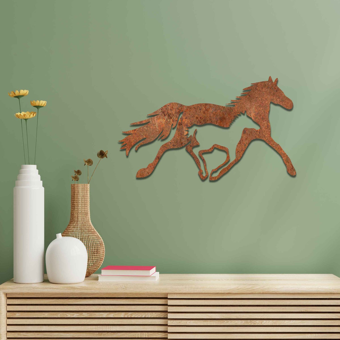 Rusted Metal Galloping Horses, Horse Wall Art, Rusted Garden Art