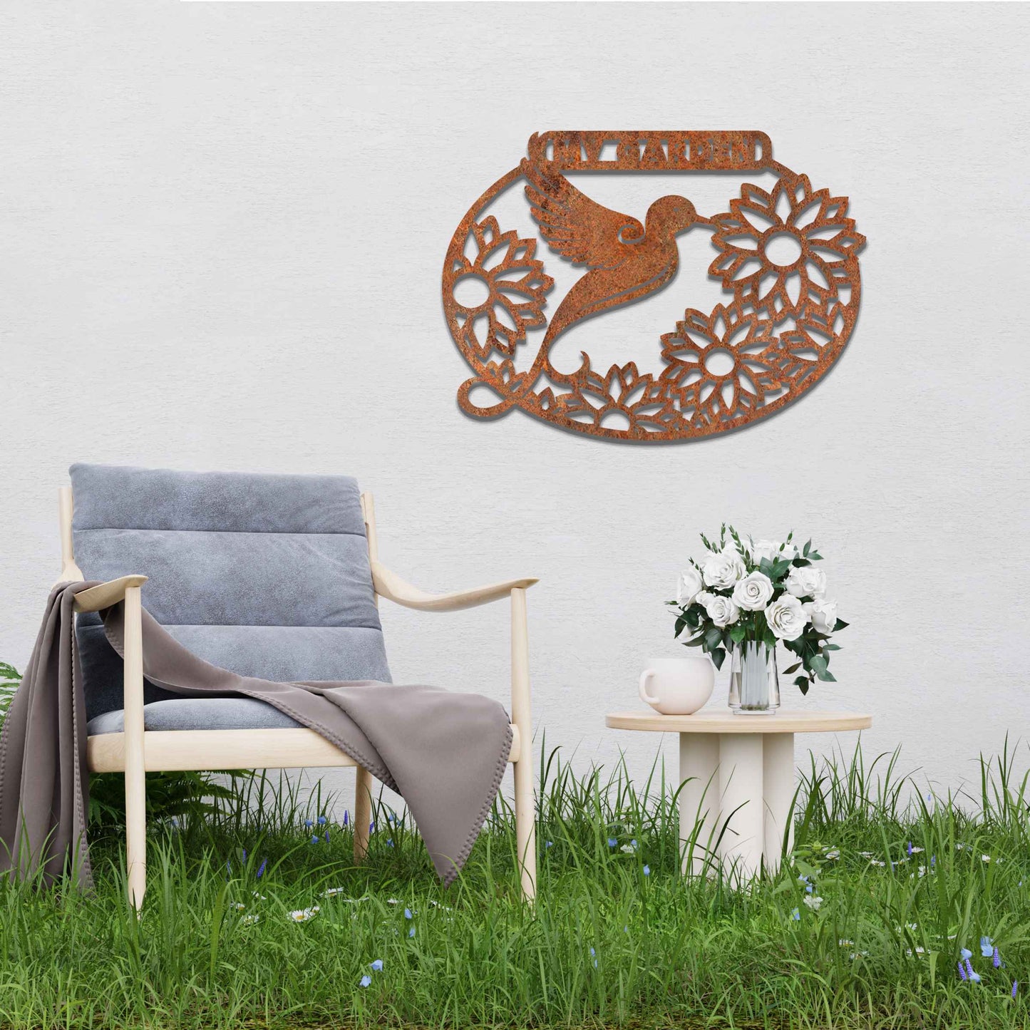 My Garden Sign, Metal Garden Sign, Rusted Metal Decor, Metal Garden Bird