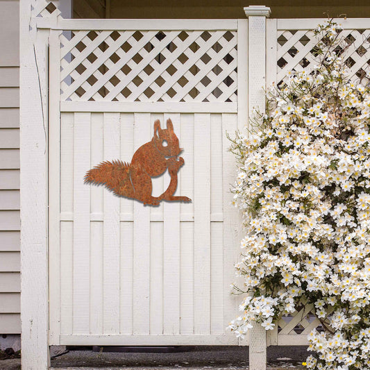 Rusty Metal Sitting Squirrel, Metal Garden Ornaments, Rusted Squirrel Art