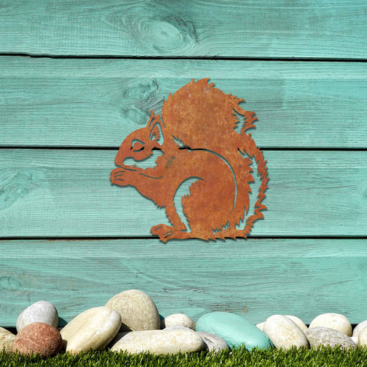 Rusty Metal Sitting Squirrel, Metal Garden Ornaments, Large Metal Art