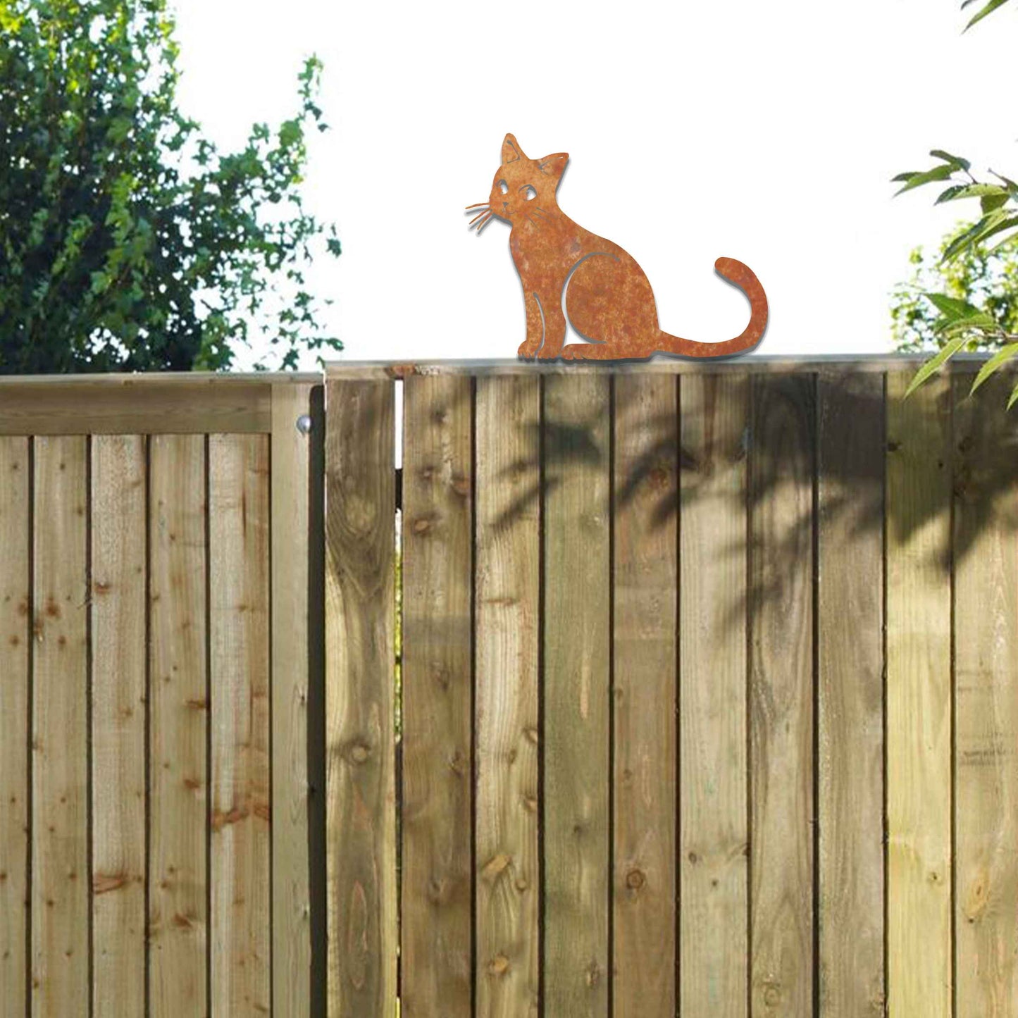 Rustic Rusty Metal Cat, Smiling Cat Fence Topper, Garden Metal Decor