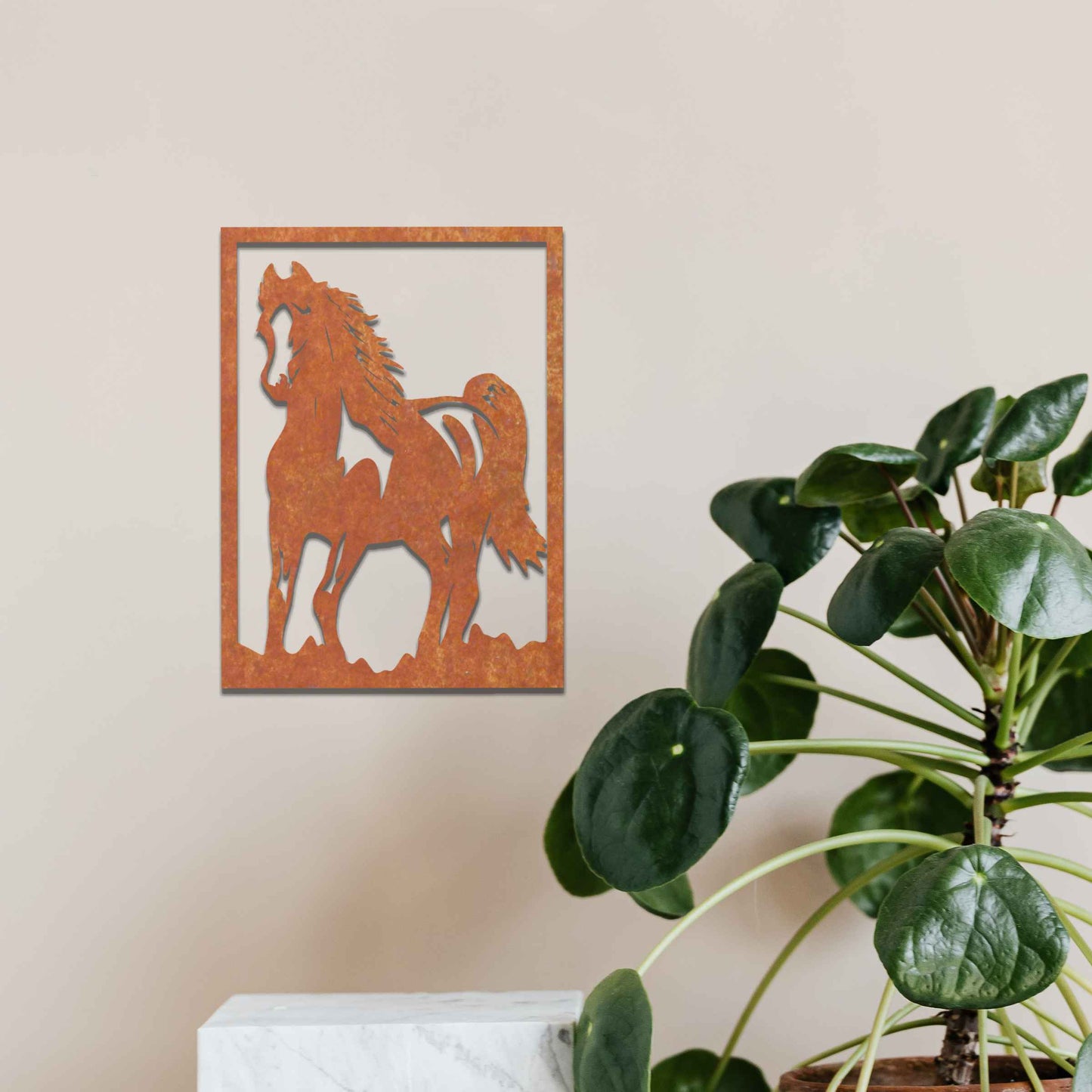 Rusted Metal Horse in Frame, Horse Wall Art, Rusted Garden Art