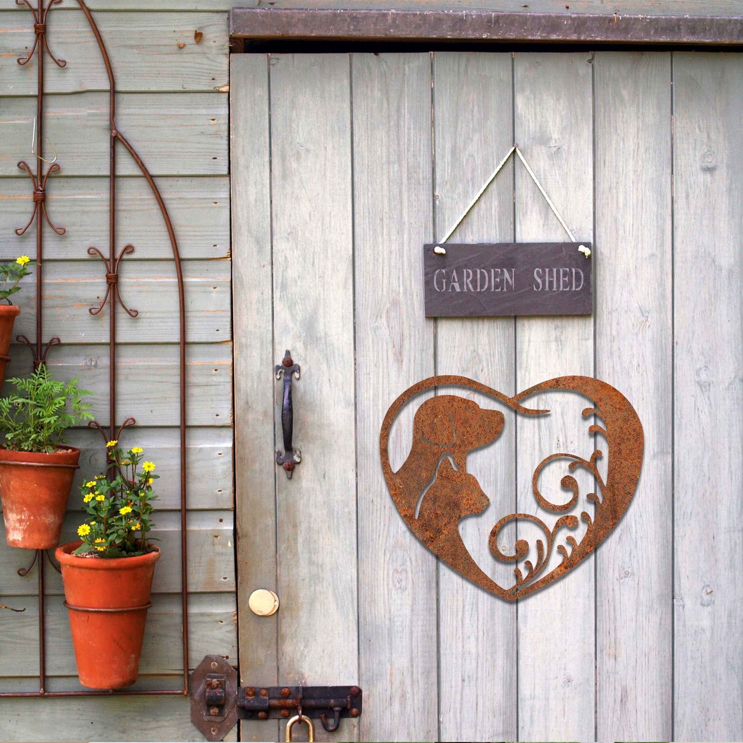 Metal Love Heart, Cat and Dog Heart Cat Metal Wall Heart, Rusty Garden Decor