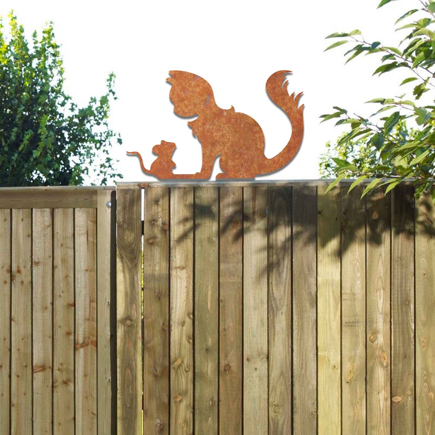 Metal Rusty Cat and Mouse Fence Topper, Cat Rustic Art, Cat Gift