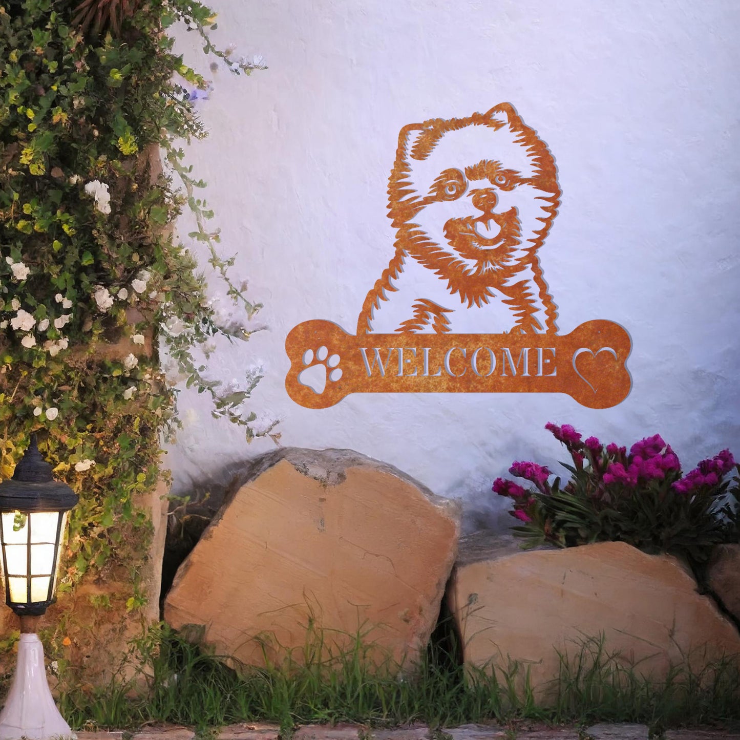 Pomeranian Metal Welcome Sign - Dog Wall Art Gift