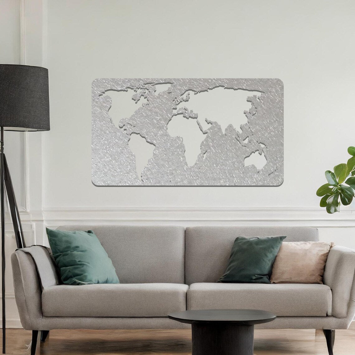 Metal World Map: Contemporary Rectangle Office or Modern Home Decor