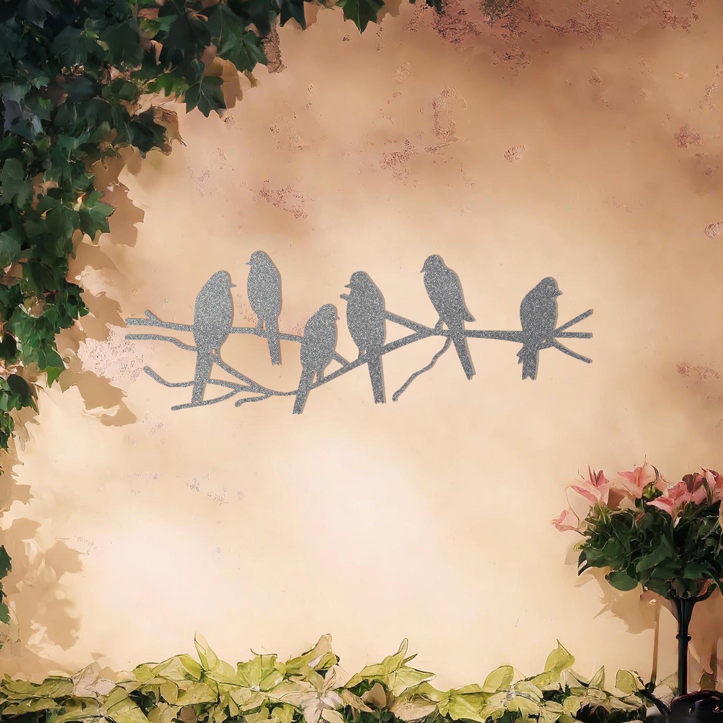 Six Birds on a Branch Metal Wall Art - Stylish Outdoor Garden Decoration