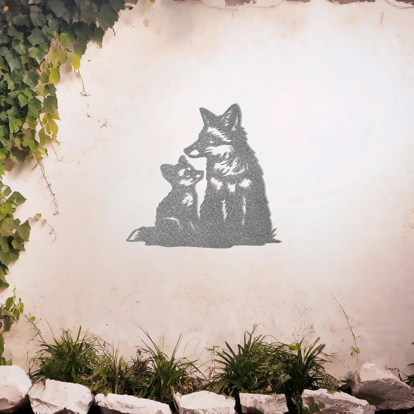 Charming Fox and Cub Metal Wall Art - Perfect Gift for Garden Decor Lovers