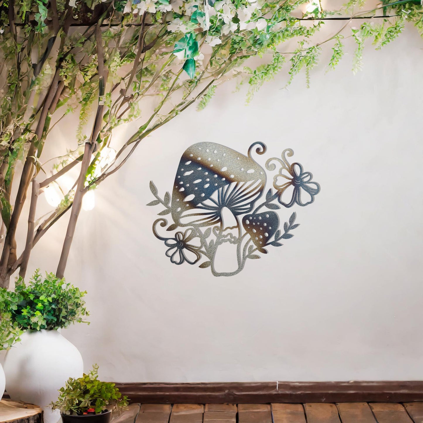 Mushroom and Floral Metal Garden Wall Art - Perfect Gift for Outdoor Garden