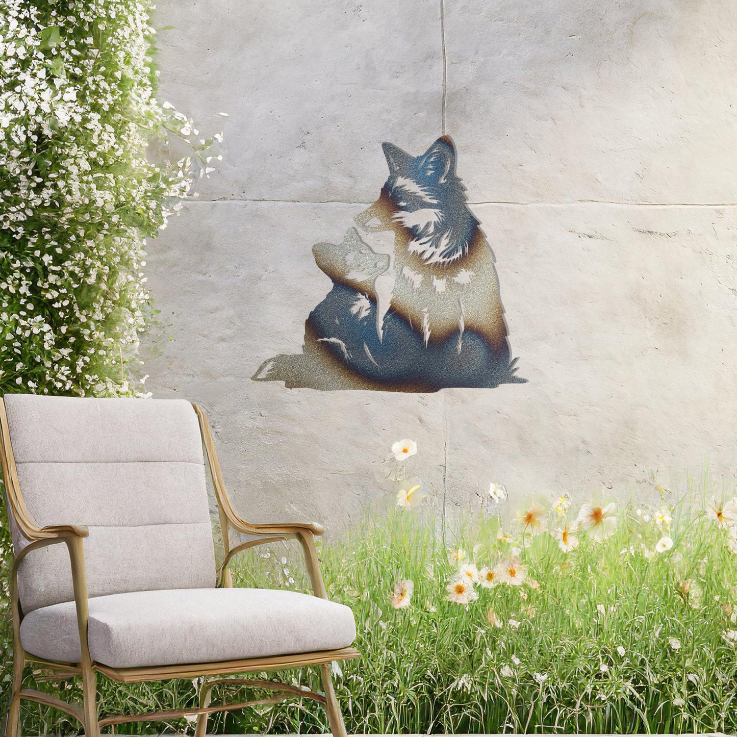 Charming Fox and Cub Metal Wall Art - Perfect Gift for Garden Decor Lovers