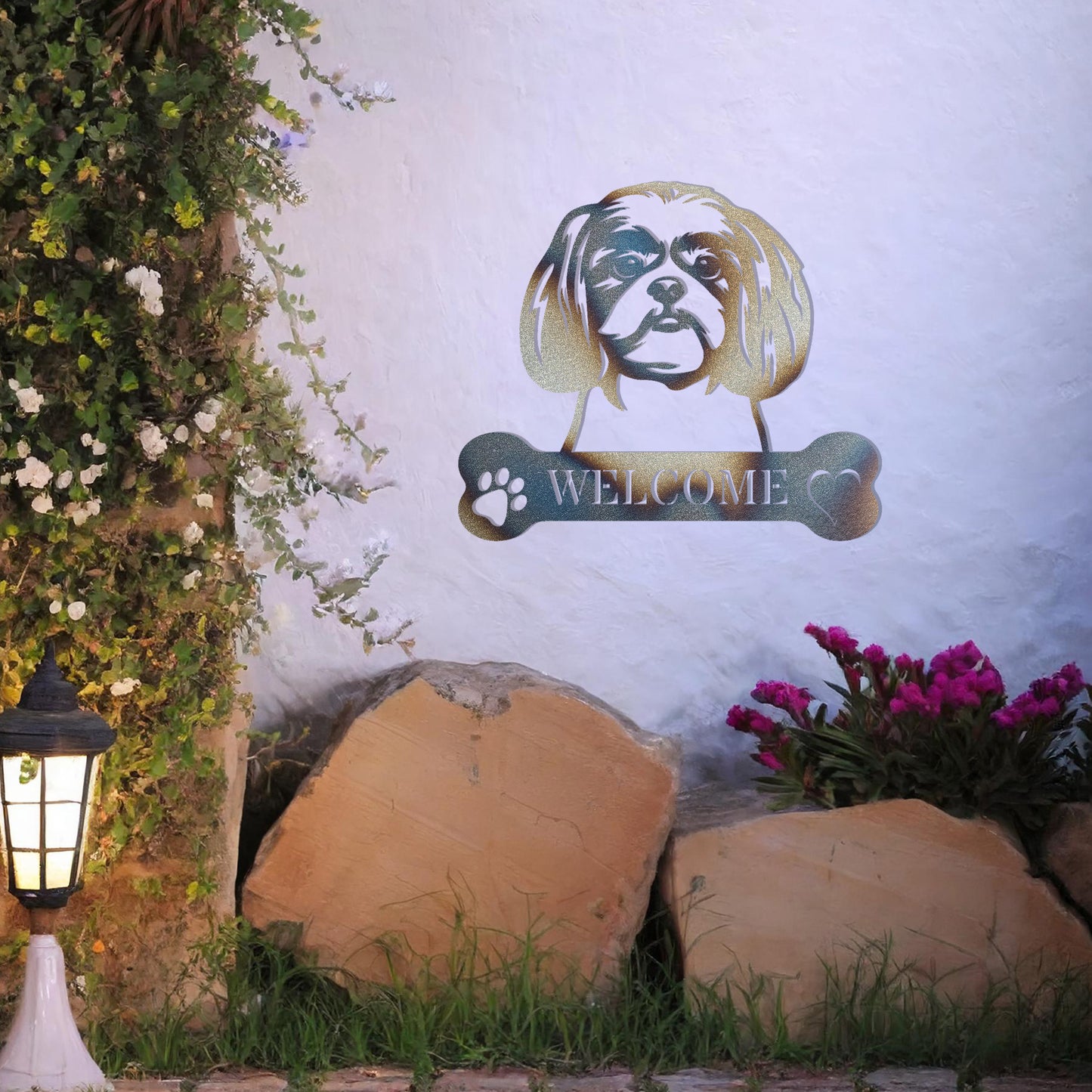 Shih Tzu Metal Welcome Sign - Dog Wall Art Gift Decor