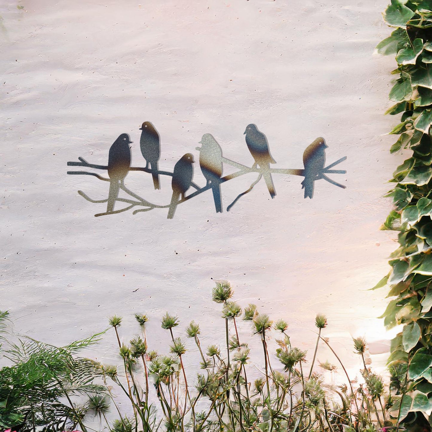 Six Birds on a Branch Metal Wall Art - Stylish Outdoor Garden Decoration