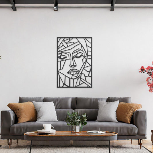 Modern Abstract Geometric Woman's Face Wall Art - Line Art Decor