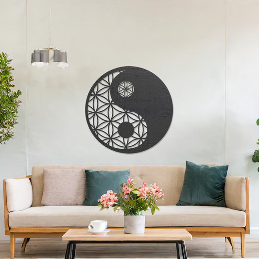 Contemporary Yin Yang Wooden Wall Art Decor - Geometric Balance Symbol