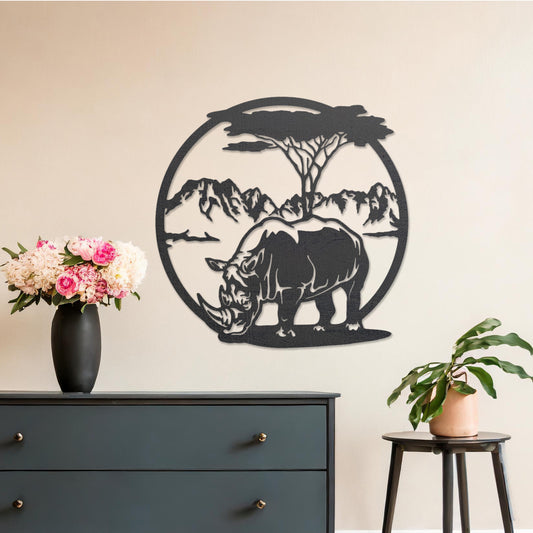 Wooden Rhino Wall Art Hanging Modern Contemporary Wall Art for Living Room