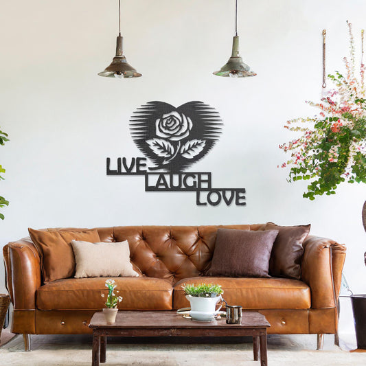 Live, Laugh, Love Rose Art - Heart Shaped Wooden Elegance for Wall Decor