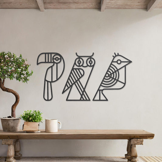 Abstract Birds Line Art Wooden Wall Decor - Unique Modern Art Wall Set