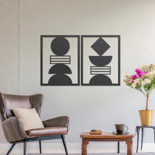 Minimalist Geometric Wooden Wall Art Decor - Set of Two Abstract Shape Panels