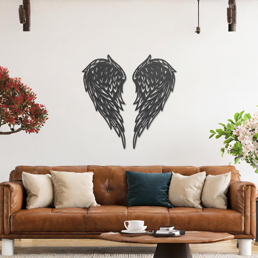 Sculpted Wooden Angel Wings Hanging Wall Art - Feathered Ethereal Decor